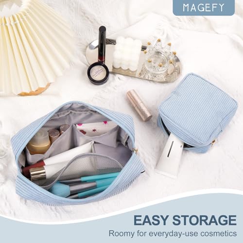 MAGEFY Small Makeup Bag for Purse Mini Cosmetics Bag Corduroy Cute Cosmetic Pouch for Women with Slip-in Pockets