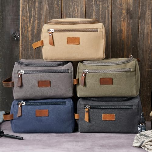 Travel Toiletry Bag for Men, Large Water-resistant Shaving Bag Toiletries Organizer, Canvas Dopp Kit, Multi-functional and Stylish, Bathroom Dopp Kit Shaving, Ideal for Travel, Camping, Gym- Green