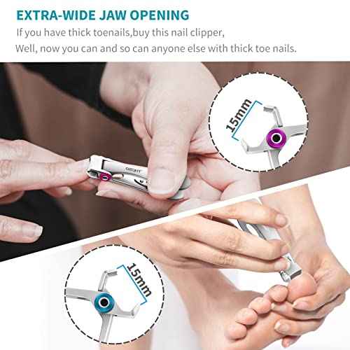 SZQHT Extra Wide Jaw Opening Nail Clippers for Thick Nails Cutter for Ingrown Toenail Clippers & Fingernails Manicure Set,Pedicure Kit,Men & Women(Silver)