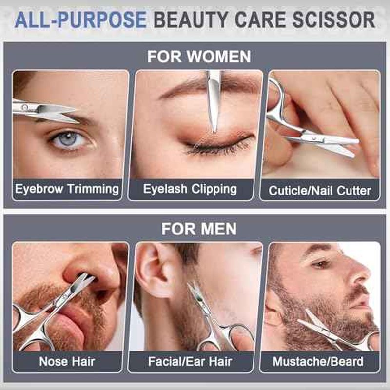 2Pack Small Eyebrow Scissors, Stainless Steel Nose Hair Trimming Scissors with Rounded Tips, Precision Grooming for Beard/Mustache/Facial Hair, Travel Friendly & Safe for Men Women