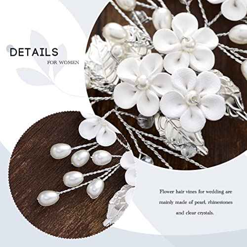 Flower Bride Wedding Hair Vine Silver Pearl Hair Pieces Bridal Headbands Hair Accessories for Women and Girls