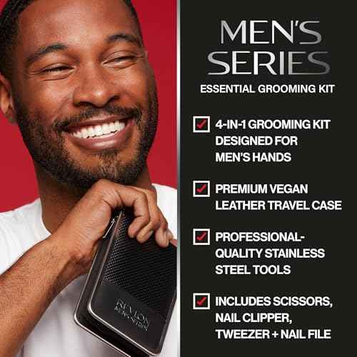 Revlon Men's Grooming Kit, 5-Piece Travel Essentials Set, Includes Nail Clippers, Scissors, File, Tweezers and Carrying Case, Stainless Steel, 1 count