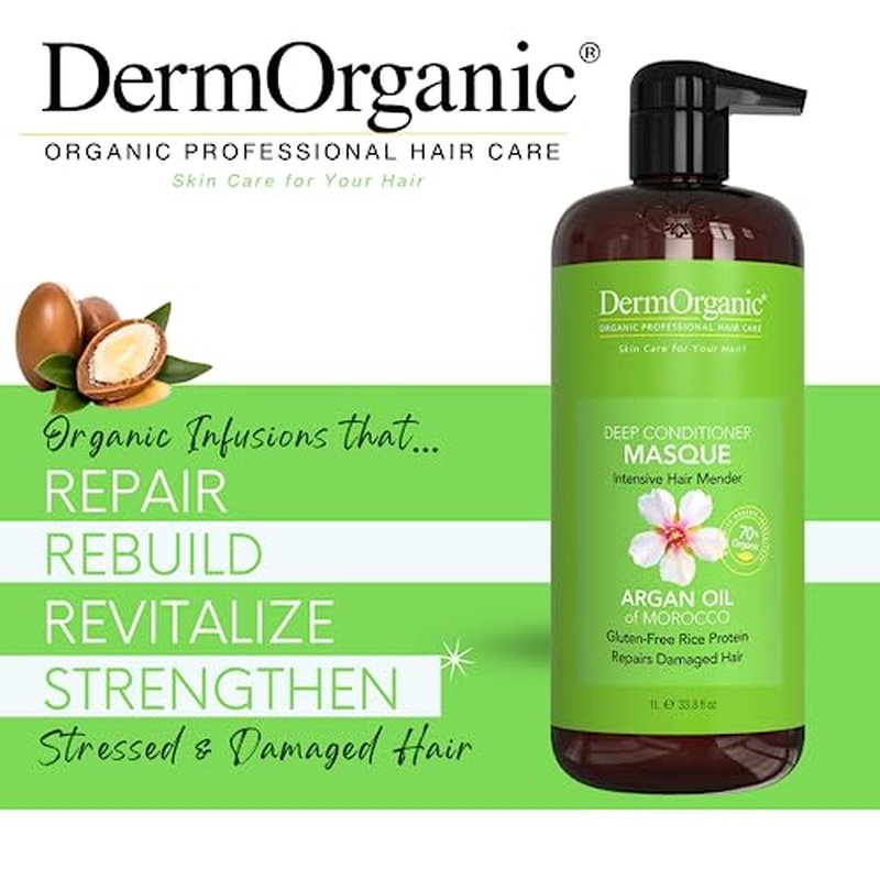 DermOrganic Hair Repair Masque - Deep Conditioner Reconstructor Naturally Rebuilds Damaged Hair, 33.8 oz