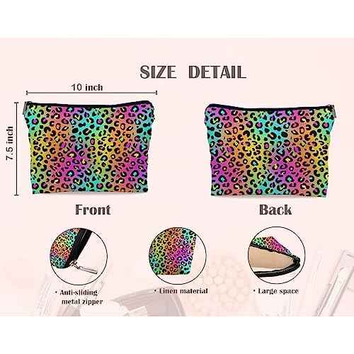 Colorful Neon Leopard Print Rainbow Makeup Bag Cosmetic Bag Zipper Pouch Toiletry Bags,Leopard Print Gifts for Women Teen Girls