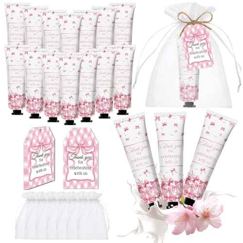 50 Pcs Pink Bow Gifts Hand Cream Bulk for Women,Girls Favors Gifts for Bachelorette Mini Travel Hand Lotion Bulk for Guest Wedding Bridal Engagement Baby Shower Thanksgiving Christmas Party Stuffers