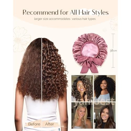 YANIBEST Satin Silk Bonnet for Sleeping Women, Double Layer Hair Bonnet with Elastic Tie Band for Curly Natural Hair