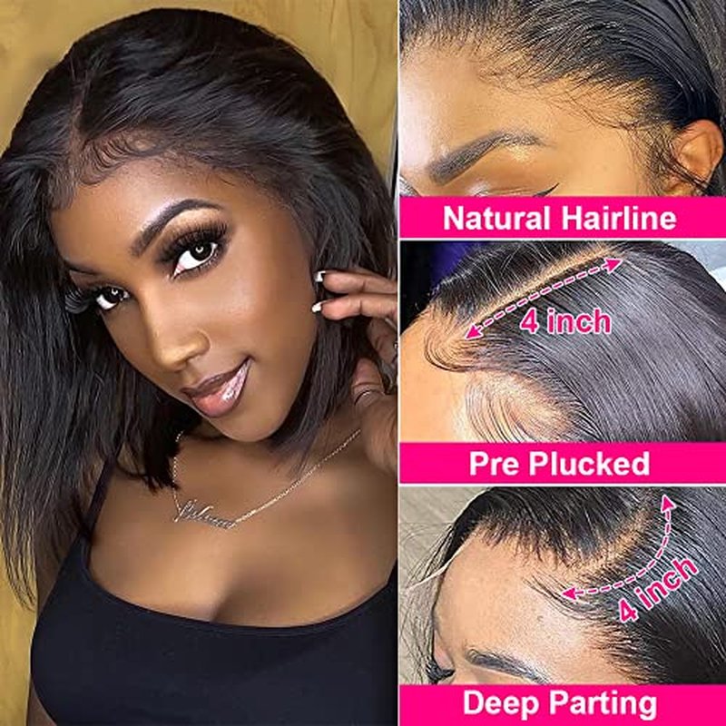 Holiden 200% Density 10 Inch Short Bob Wig Human Hair 13x4 HD Lace Front Wigs Straight Bob Lace Front Wigs Glueless (13x4 Black Bob Wig, 10 Inch)
