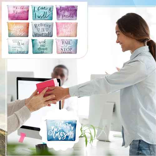 40 Pcs Employee Appreciation Gifts Inspirational Canvas Makeup Bags Compact Mirrors Bulk Cosmetic Bags Portable Mirror Thank You Gifts for Women Christmas Nurse Practitioner (Motivation)