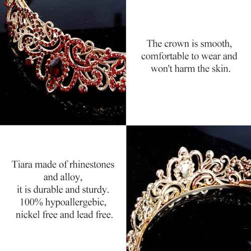 COCIDE Red Tiara Crowns Aurora Borealis Crystal Headband Princess Ruby Rhinestone Crown with Combs Bride Headbands Bridal Wedding Prom Birthday Party Hair Accessories Jewelry for Women Girls