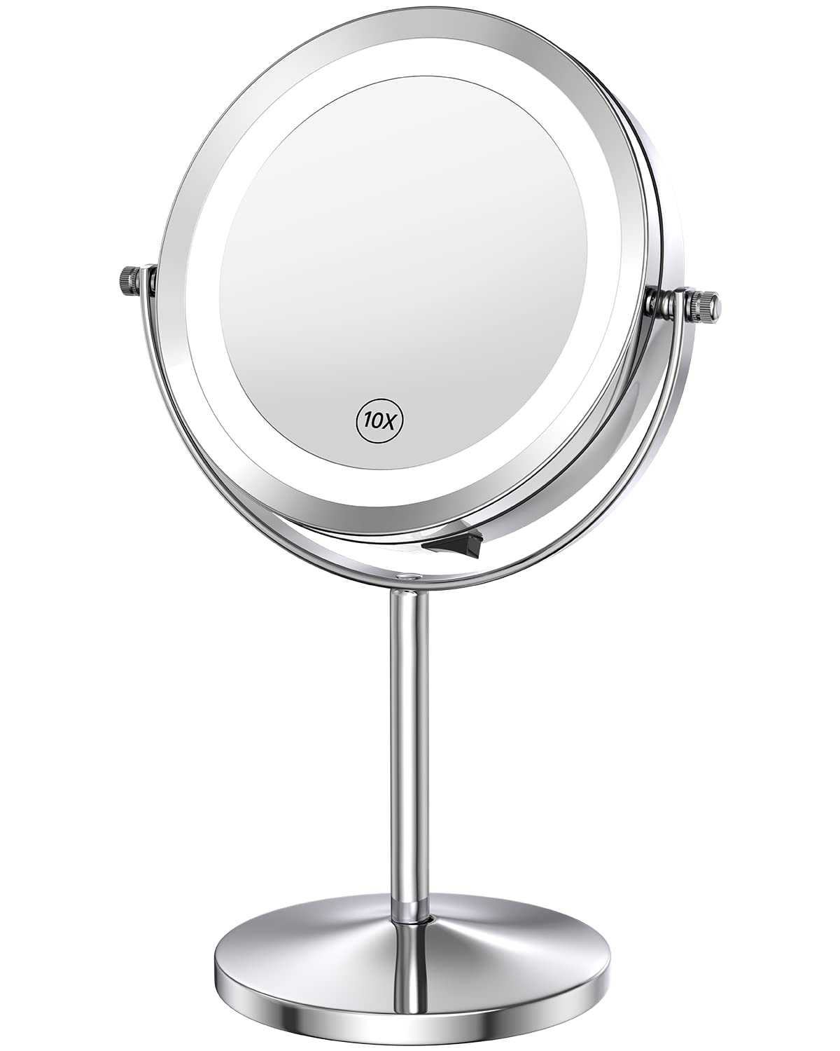 Benbilry 10X Magnifying Lighted Makeup Mirror, 7 Inch Double Sided 1X/10X Magnification with Lights, 360° Rotation Swivel Travel Make Up Mirror with Lighting, Battery Operated