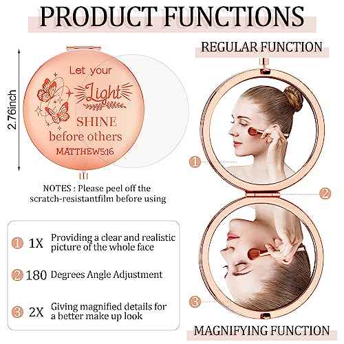 Huwena 12 Pcs Christmas Christian Gifts for Women Bulk Bible Verse Makeup Compact Mirror Inspirational Religious Gift Pocket Mirror for Coworker Teacher Employee Travel Church Scripture Party Present