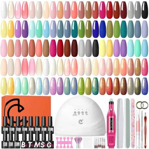 COSCELIA 53ps Gel Nail Polish Kit with U V light and Drill Starter Kit 35 Fall Colors Gel Polish 5pcs Top Base Coat LED Lamp Nail Art All Seasons Gel Manicure Kit Gifts for Women