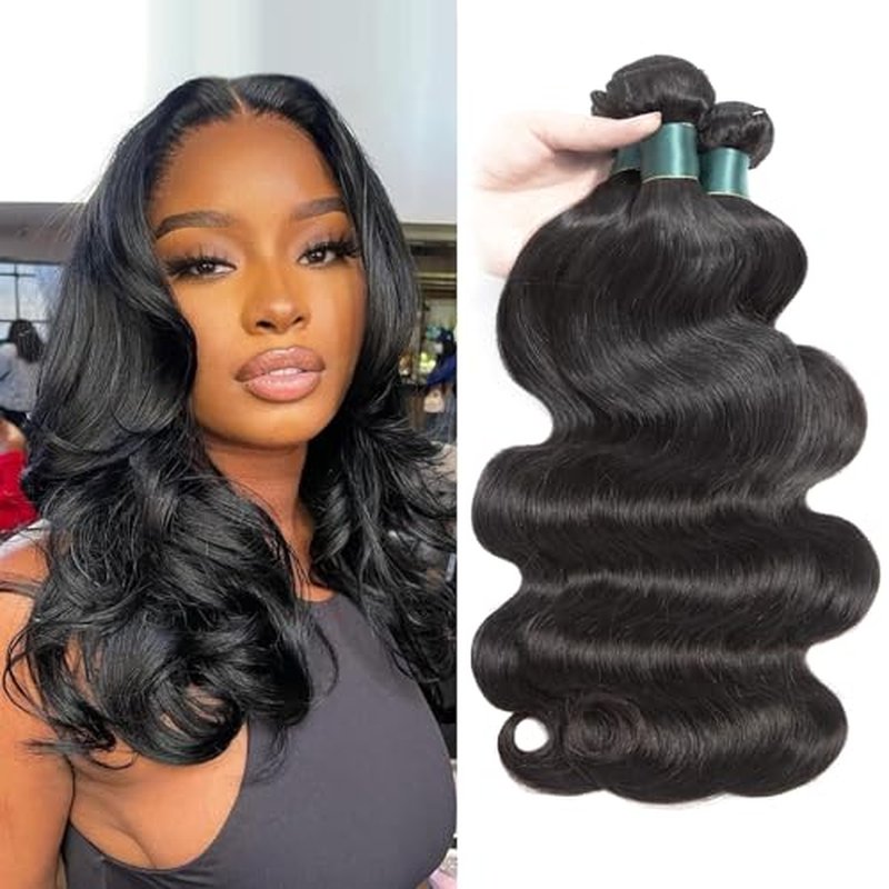 Human Hair Bundles 12 14 16 Inch Body Wave Bundles Human Hair 12A 100% Unprocessed Brazilian Virgin Hair Weave 3 Bundles Natural Black (12 14 16, Body 3Bundles)