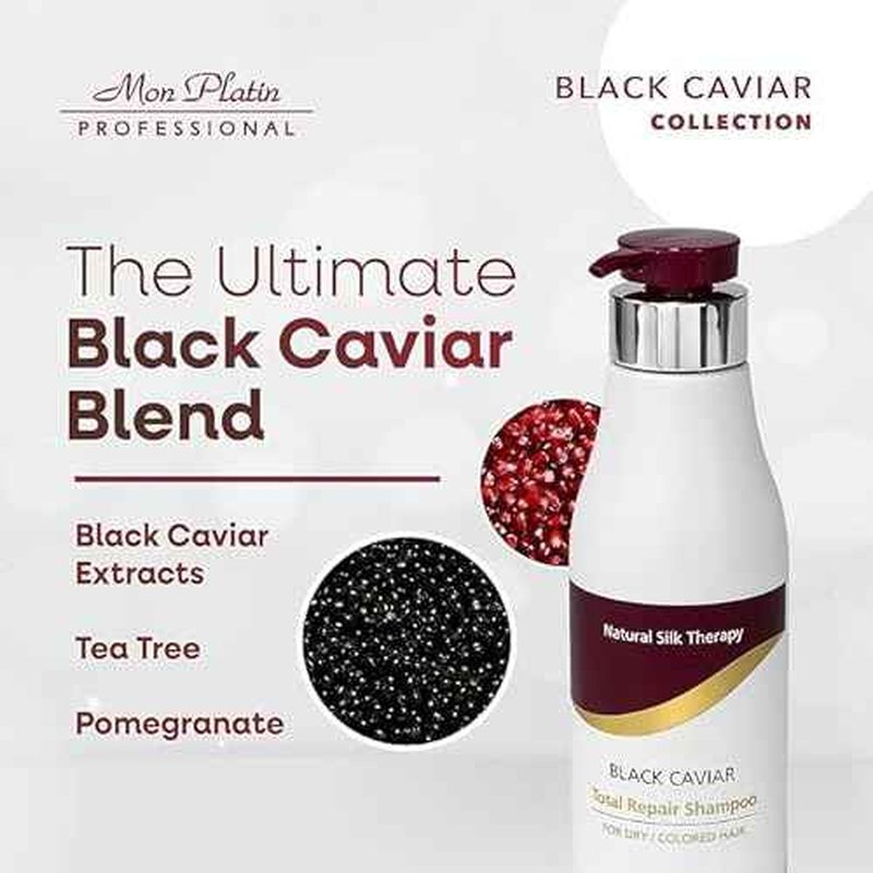 Mon Platin Black Caviar & Silk Protein Hair Mask, Total Repair Shampoo & Serum Bundle ? Deep Conditioning, Color-Safe Care for Dry, Damaged Hair with Intense Moisture & Shine Protection