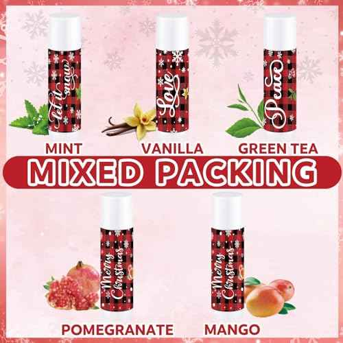 Dunzy 50 Pcs Christmas Lip Balm Bulk Red and Black Buffalo Plaid Christmas Gift for Women Moisturizing Lip Care Product for Seasonal Winter Holiday Xmas Party Gift