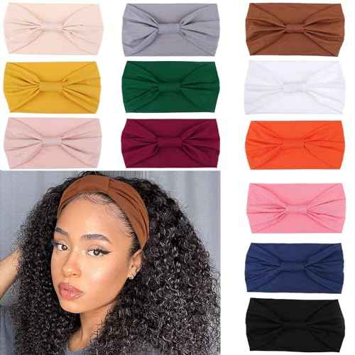 XTREND 12 Pcs Wide Headbands Fashion Knotted Headband For Headband Ladies Bohemian Style Women Non Slip Head Wraps Sport Yoga Workout Turbans Pure Color Hair for Girls Accessories (Solid Color)
