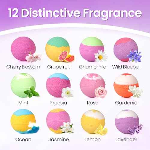 Bath Bombs for Women, 12 Pack Handmade Bubble Shower Bombs Set, Shea Butter & Individually Wrapped, Present Idea for Her/Him, Wife, Mom Women
