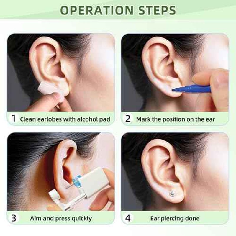24 Pcs Ear Piercing Kit Disposable Ear Piercing Gun Kit with 8 Pcs Self Piercing Gun and 8 Pcs Silver Earrings Stud 8 Pcs Cleaning Pads
