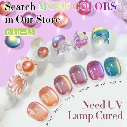 Double Rhythm 15ML Ice Glass Cat Eye Gel Polish with Magnet Holographic Glitter Shimmer Translucent Sheer Color Salon Soak Off Magnetic Nail at Home (Golden Violet-MC1129)