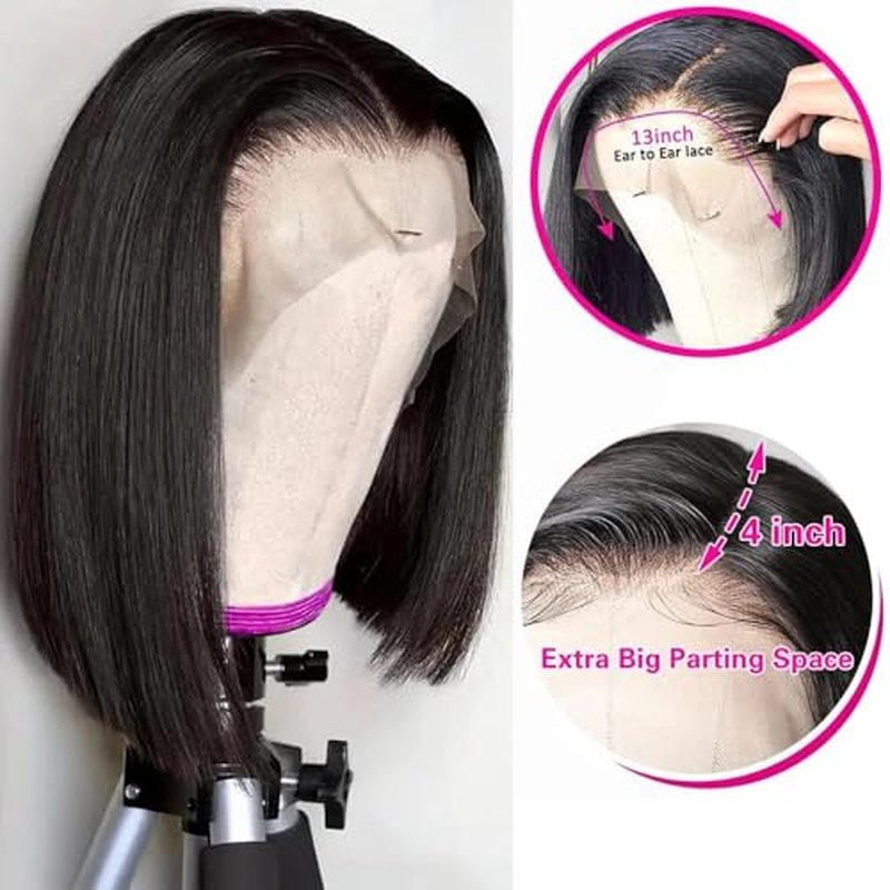 Caijuxing Bob Wig Human Hair 13x4 Straight Hd Lace Front Wigs with Baby Hair 180% Density Glueless Wigs Human Hair Pre Plucked Short Bob Wigs for Women (14 Inch)