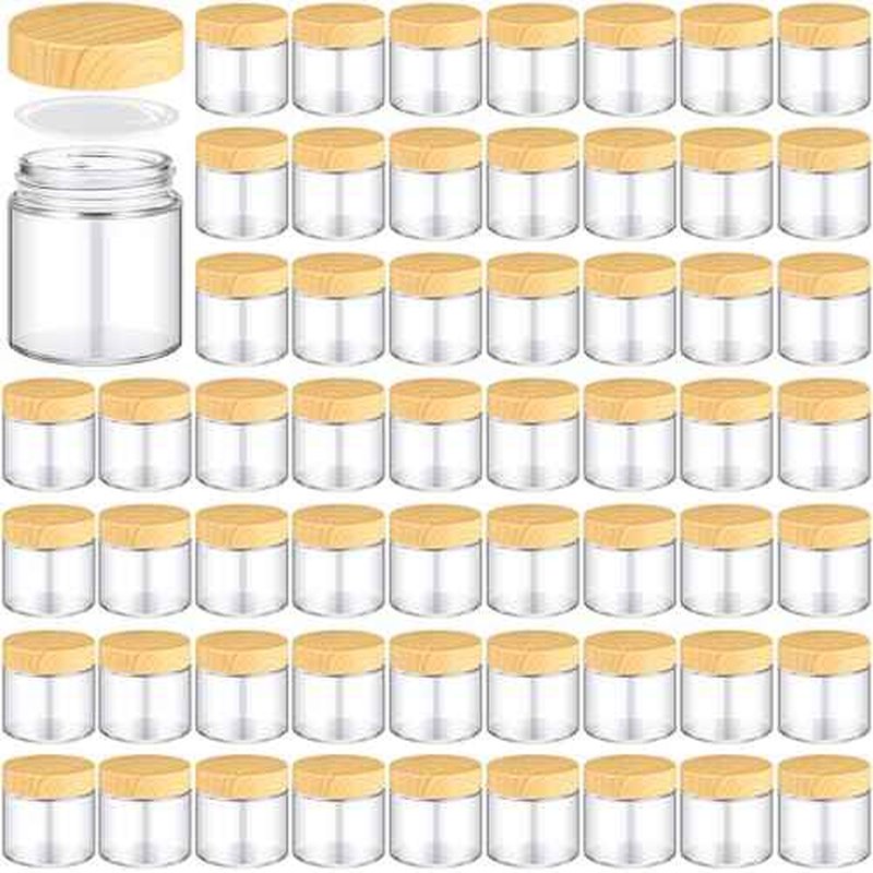 Norme 96 Pcs Glass Jars with Lids Empty Small Glass Containers and Inner Liners Reusable Cosmetic Jars Round Airtight Bottles with Plastic Woodgrain Lids for Travel (4oz)