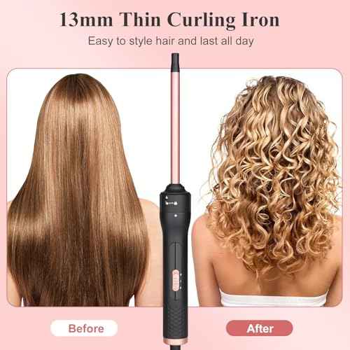 Curling Wand Professional Ceramic Hair Curling Iron 13mm for Short to Long Hair Styler Curler with Glove, Rapid Heating, Dual Voltage