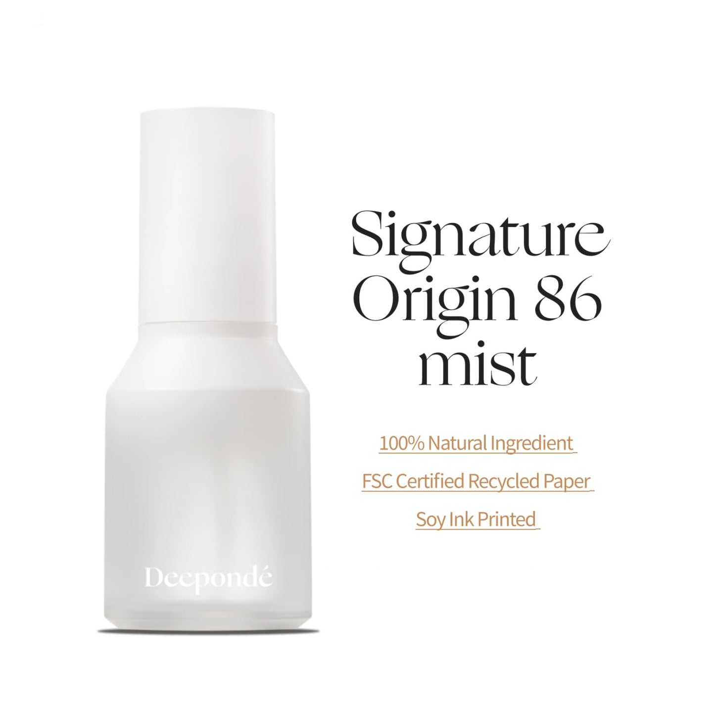 Deeponde Signature Origin 86 Mist - Tremella Fuciformis Extract 86% | Vegan Hydrating Spray 1.69 Fl Oz