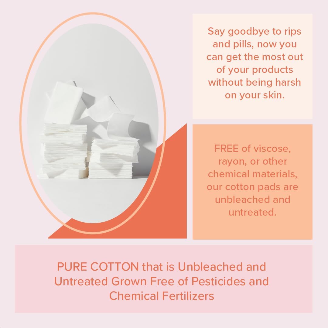 Naked Cotton Classic Pads - Premium 100% Unbleached Cotton for Toner, Makeup Removal & Masks | Lint-Free, Extra Soft (100 Count)