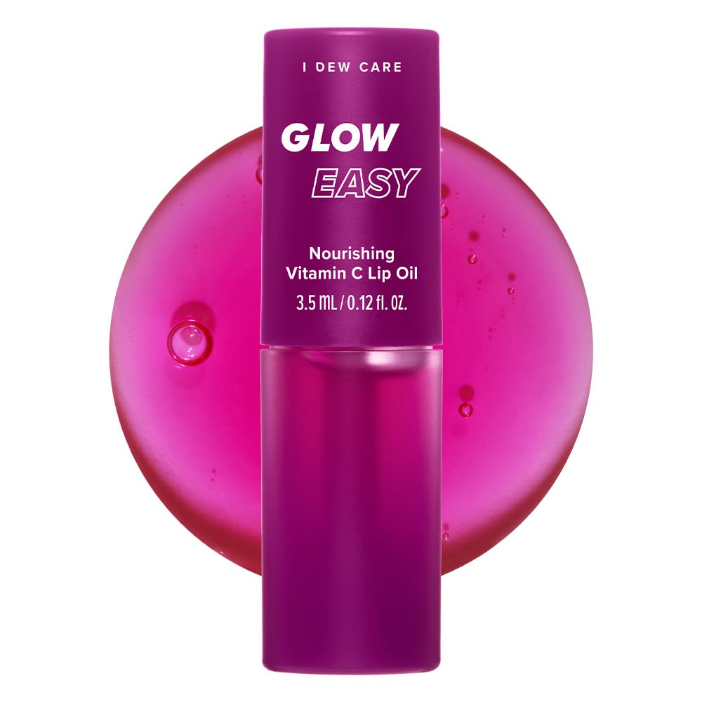 I DEW CARE Lip Gloss - Glow Easy Raspberry | Jojoba Seed Oil, Vitamin C, Pigmented Glossy Stain, Hydrating, Korean Makeup, Pink Color, Moisturizing, Nourishing, 0.12 FL Oz
