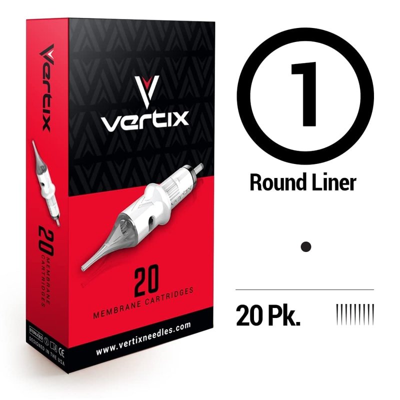 Vertix Tattoo Machine Cartridges - Pack of 20 Round Liners | Transparent Detachable Tip, Vibration Reduction