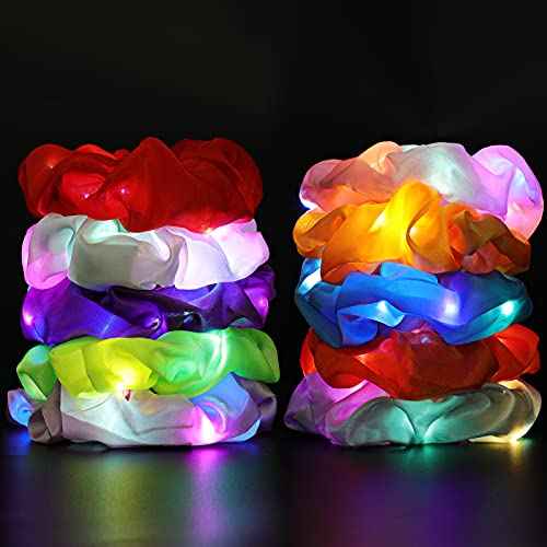 10PCS LED Hair Scrunchies with Light Modes for Girls, Premium Elastic Bands with Gift Bag - Glowing Hair Rings, Great Holiday Headwear