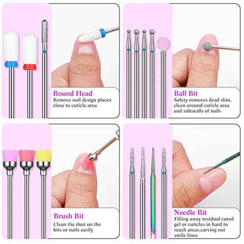 Chumia 47 Pcs Nail Drill Bits Sets 3/32 Inch Electric Diamond Ceramic Acrylic Gel Nail Bit Kit Manicure Supplies Carbide Cuticle for Manicure Drill Remover for Home Salon Gel Pedicure Tools