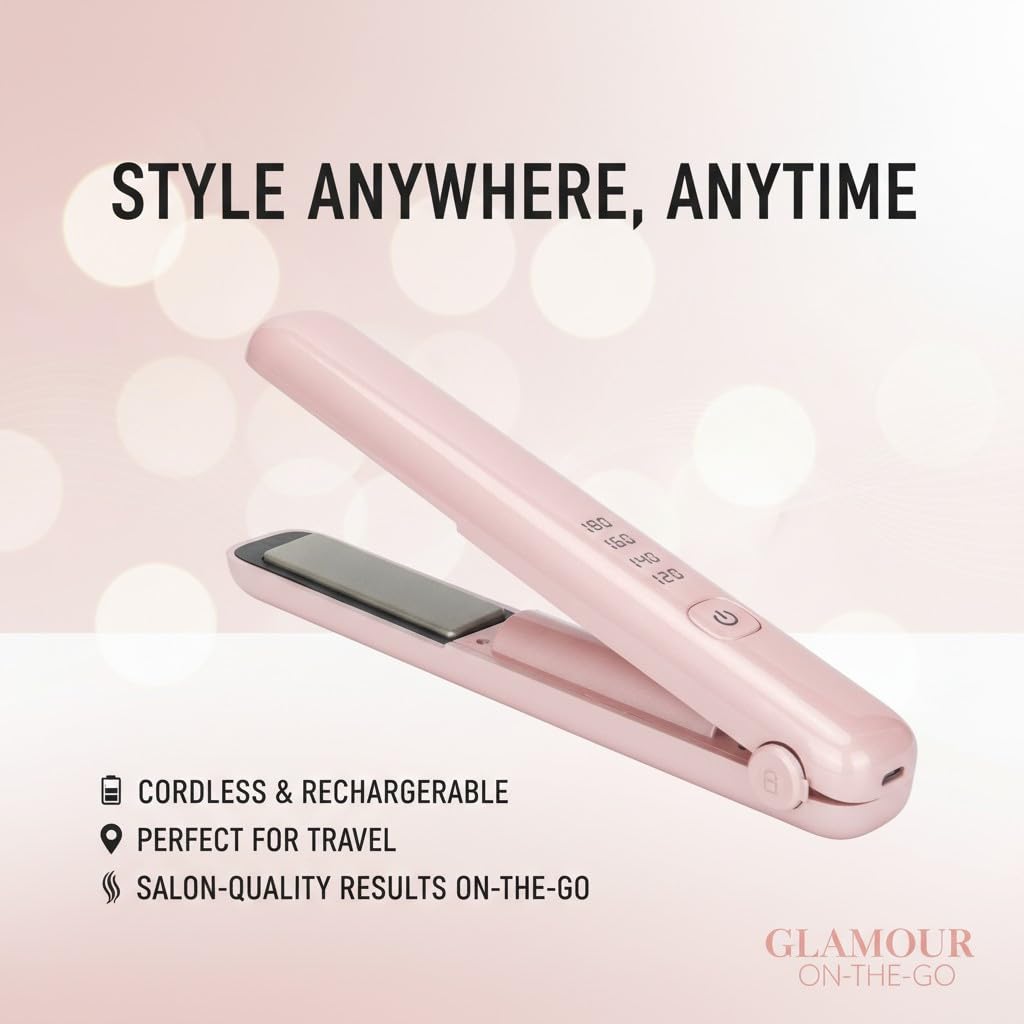 Cordless Hair Straightener & Curling Iron – Rechargeable with 45-Min Runtime for Salon-Perfect Results at Home (Black)