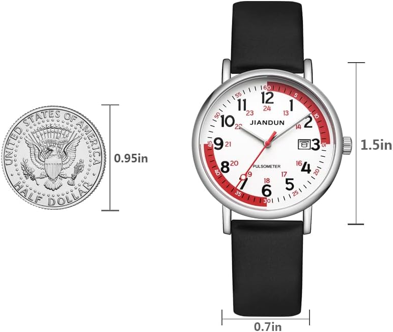 JIANDUN Waterproof Nurse Watch for Medical,Professionals,Students,Women Men, 24 Hour with Second Hand, Military Time Easy to Read Dial