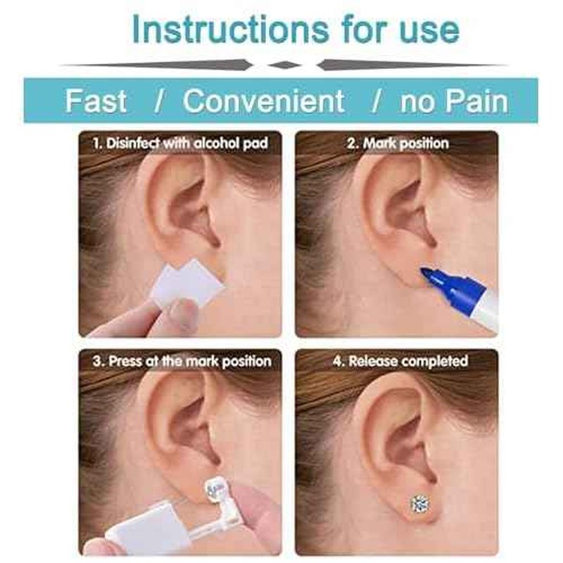 QWALIT 3 Pairs Ear Piercing Kit Gold Ear Piercing Gun Kit Disposable Self Piercing Earrings at Home Earring Gun Piercing kits with Earring Studs Small Ball