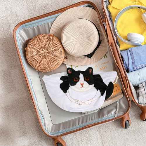 Drawstring Makeup Bag, Cat Makeup Bag, Travel Makeup Organizer, Cosmetic Pouch Bag, Cat Gift for Women, Lay Flat Makeup Bag Gifts for Cat Lovers