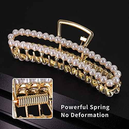Large Pearl Hair Clips - 4.5 inch Zinc Alloy Banana Claw Clips for Thick Hair, Strong Hold Accessories for Women and Girls (3PCS)