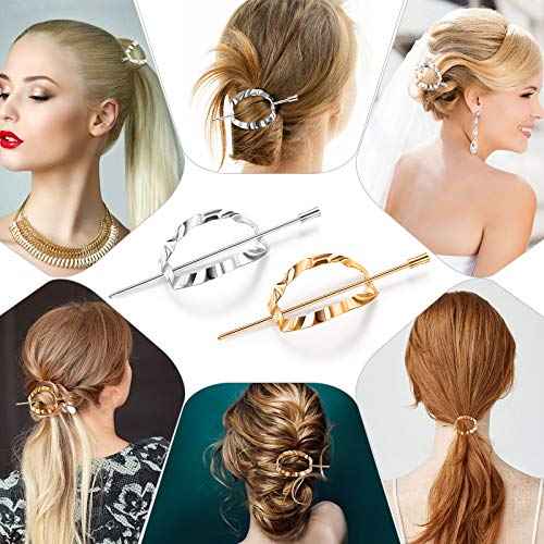10 Pieces Metal U-Shape Oval Side Comb Hairpin Hair Fork Clip Stick Hair Bun Updo Sticks Gold Silver Chignon Pin Grips for Women Styling Tool Accessories