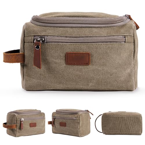 Travel Toiletry Bag for Men, Large Water-resistant Shaving Bag Toiletries Organizer, Canvas Dopp Kit, Multi-functional and Stylish, Bathroom Dopp Kit Shaving, Ideal for Travel, Camping, Gym- Green