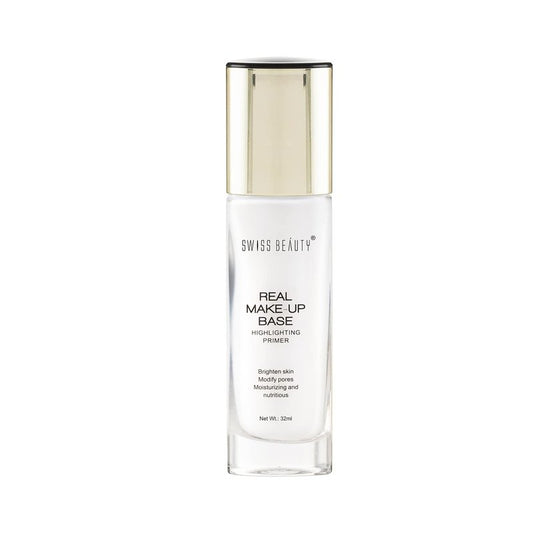 Swiss Beauty Real Makeup Base Highlighting Primer| Skin-Hydrating Poreless Primer With Natural Glow Finish For Face Makeup |Shade - Natural Tint, 32Ml