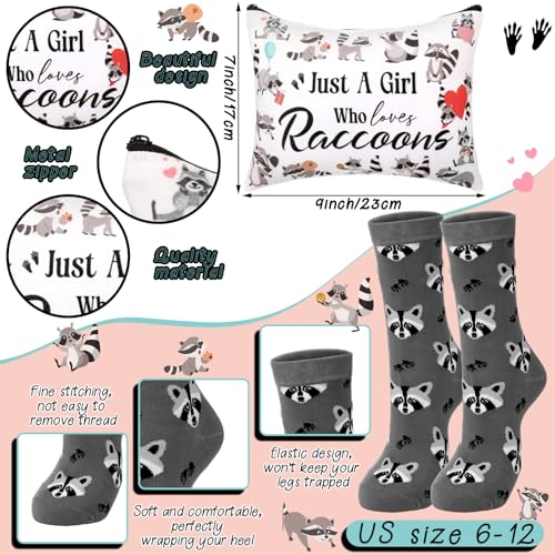 Layhit 3 Pcs Raccoon Gifts for Women Teaches Day Thank You Gift 16 oz Coffee Glass Cosmetic Makeup Bag Cute Socks for Friend Teacher Colleague Employee
