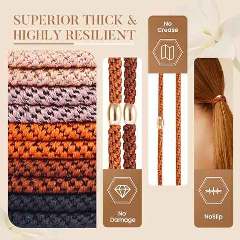 Hair Ties No Damage - 10PCS Ponytail Holders - Elastic Hair Ties for Thick Hair - Braided Hair Bands for Women Girls's Hair - Neutral