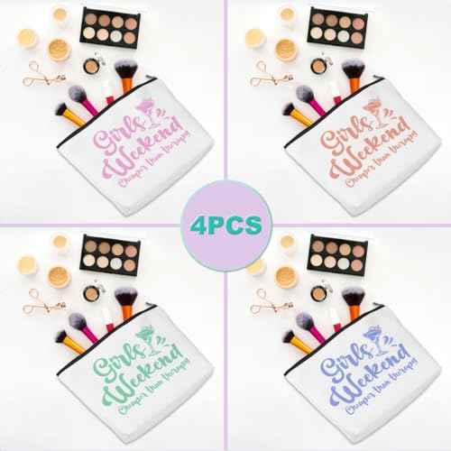 Girls Weekend Trip 2025 Makeup Bag - 4 Pcs Cosmetic Toiletry Zipper Pouch Weekender Bags for Women - Summer Gift Favors for Friendship Bachelorette Party Birthday