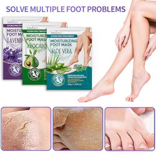 Moisturizing Foot Mask 5 Pack,Hydrating Foot Masks for Dry Cracked Feet,Moisturizing Socks Dry Skin Moisturizer for Soft and Smooth Touch Feet,Foot Care Spa Gifts for Women Men Stocking Stuffers