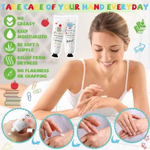 12 Set Christmas Teacher Appreciation Gifts Hand Cream Set Moisturizing Hand Lotion Thank You Teacher Gifts Travel Size with Cards Organza Bags for Dry Cracked Mother's Day