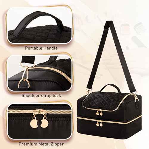 Nail Polish Organizer Bag Nail Case Holds 60 Bottles & Nail Lamp Gel Nail Polish Organizer Nail Kit Organizers Travel Nail Tech Carrying Case for Manicure Supplies (Black)