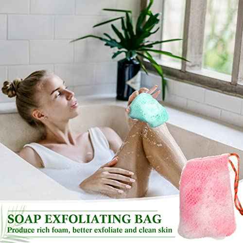 8 Pieces Bar Soap Pouch Mesh Soap Saver Pouch Holder Exfoliating Net Loofah Bags for Shower Mesh Bubble Foam Net Bath Pocket for Women Men Girls (Lake Green, Pink, Beige, Brown)