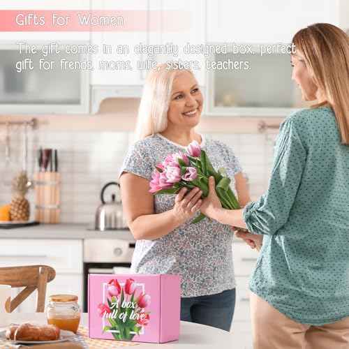 Gifts Baskets for Women, Birthday Baskets for Mom, Sister, Her, Employee, Wife, Thanksgiving Day, Christmas Gifts for Women, Care Package, Gift Sets with Canvas Tote Bag Sock Tumbler Soap Flower