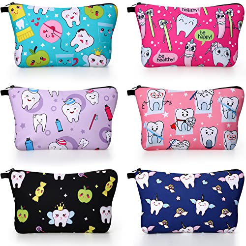 Weewooday 6 Pcs Teeth Makeup Bags Teeth Gift Graduation Teacher Gift Travel Waterproof Cosmetic Pouch Toiletry Bag Accessories Organizer Teachers Day Birthday Present for Women Girls£¨Cute Pattern£©