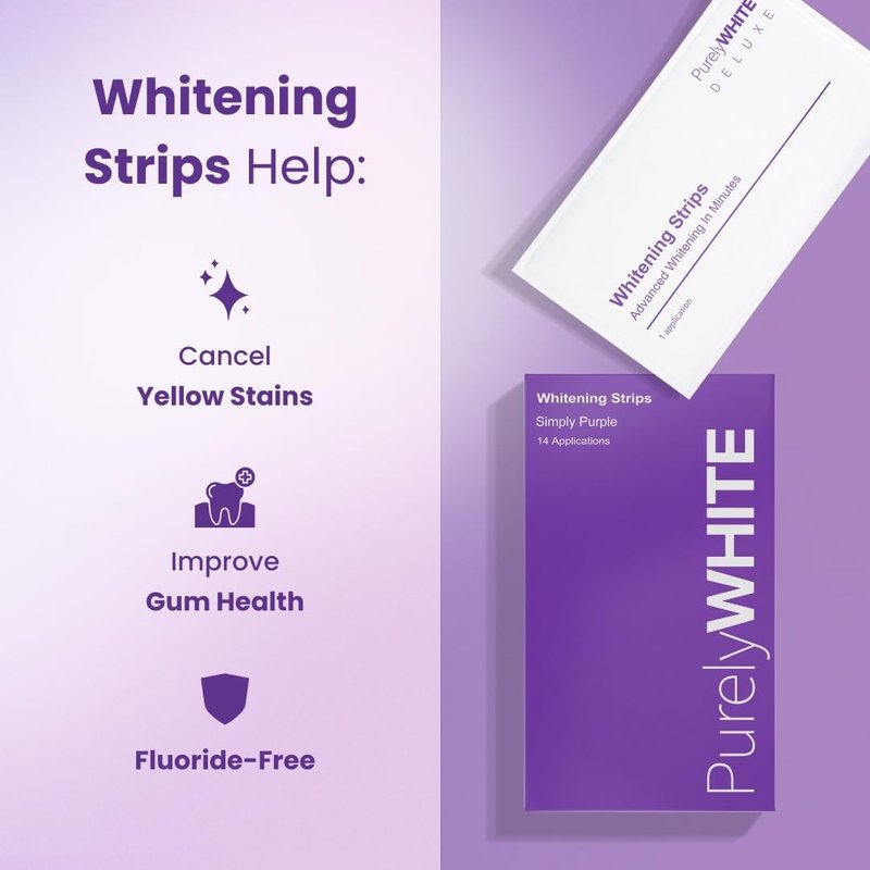 Purple Teeth Whitening Strips - Enamel Safe, Peroxide-Free, Deep Stain Removal | 28 Strips